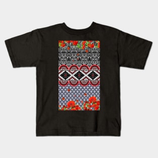 Colorful ethnic motif with red flowers Kids T-Shirt